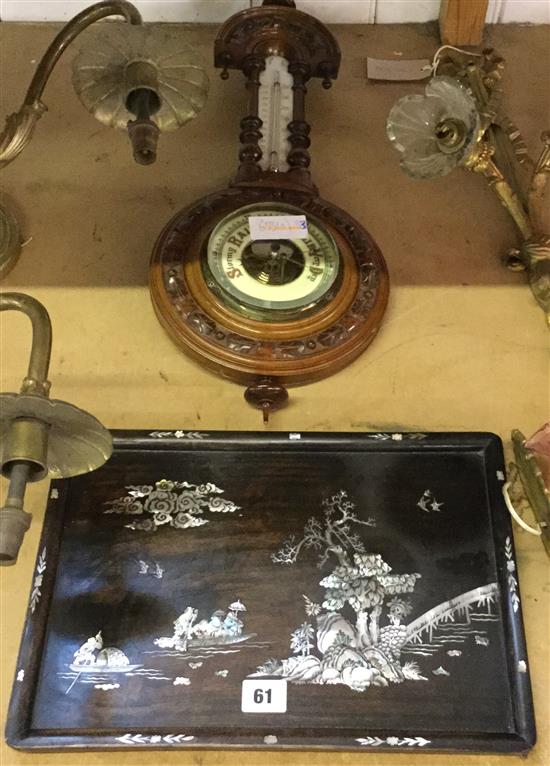 Small aneroid barometer and an inlaid tray